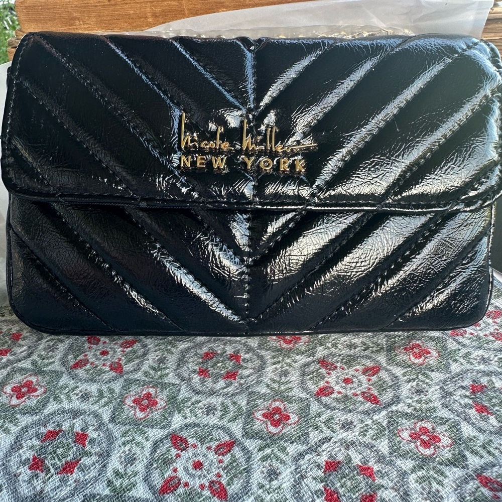 Nicole Miller Black Chevron Clutch